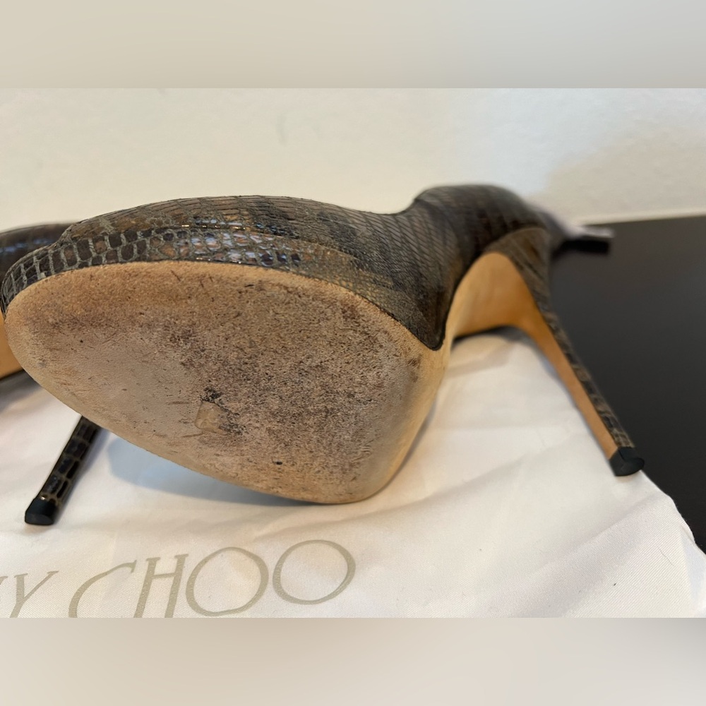 Jimmy Choo Gray Reptile Leather Peep Toe Stiletto High Heels 38 - Picture 7 of 9